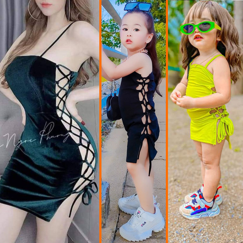 TD12/🔥พร้อมส่ง🔥ชุดเด็กผู้หญิง เดรสไขว้ข้างX Sesy