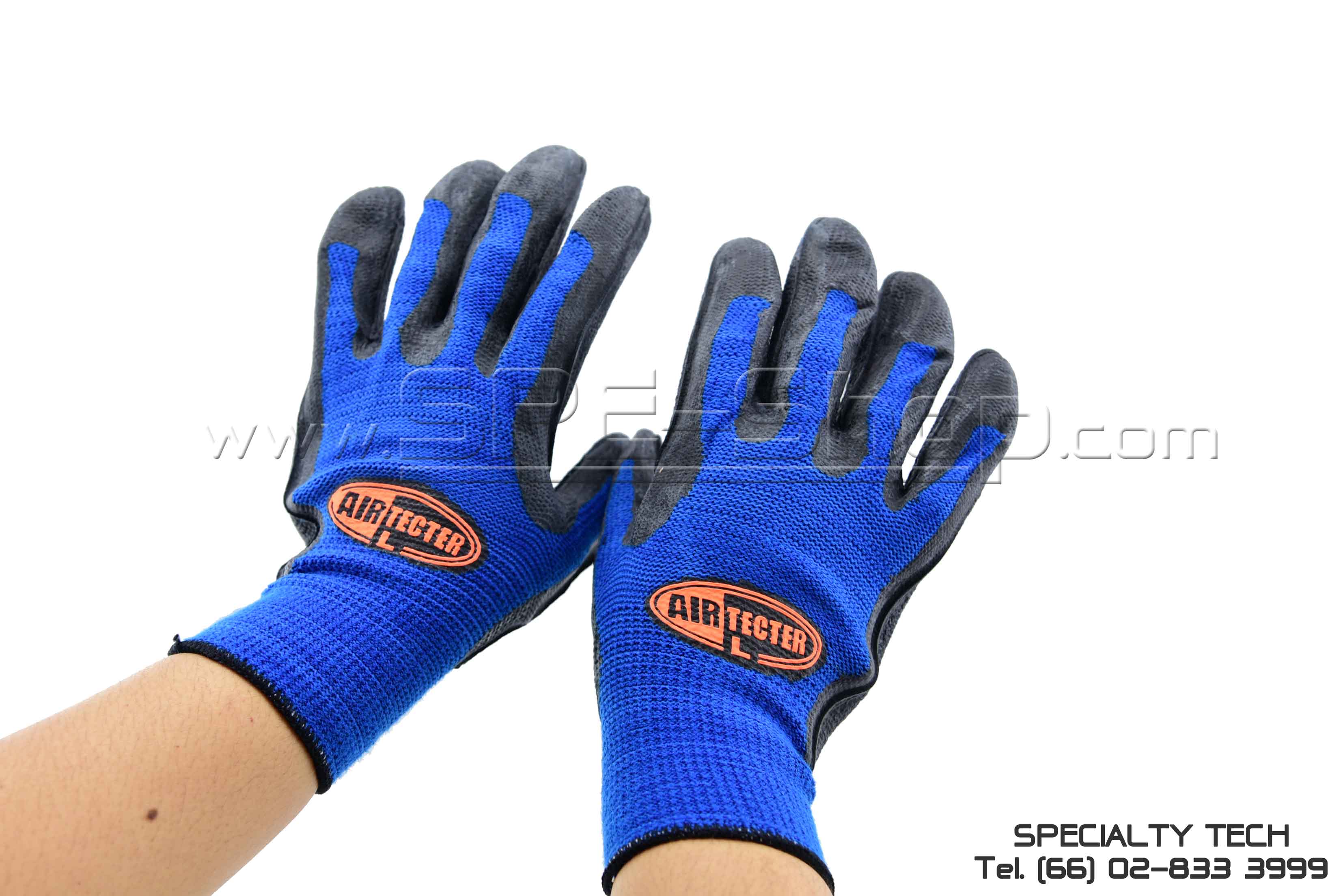 ถุงมือถักกันลื่น เคลือบโฟม สีฟ้า Foamed Rubber Palm Coated Glove