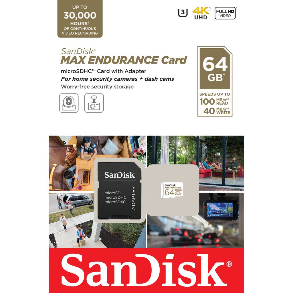 SanDisk Max Endurance 64GB SDXC microSD Card (SDSQQVR-064G-GN6IA) เมมโมรี่การ์ด แซนดิสก์ กล้องติดรถยนต์ กล้องวงจรปิด ประกัน Synnex 5 ปี