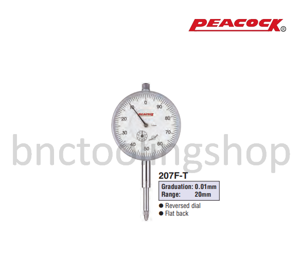 ไดอัลเกจขนาด 20มิล ความละเอียด 0.01มิล,Long Travel Dial Gauges Range 20mm Graduation 0.01mm,Peacock,207F-T