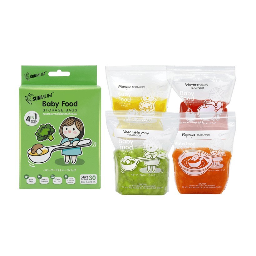 SunMum ซันมัม ถุงบรรจุอาหารแช่แข็งสำหรับเด็ก (30 ใบ) SunMum Baby Food Storage bags ขนาดบรรจุ 3 ออนซ์
