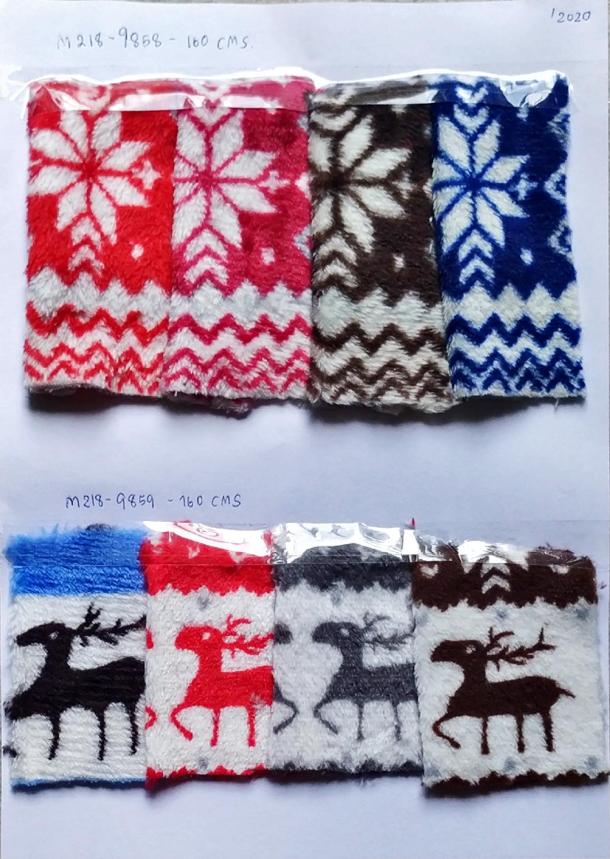 ผ้าขนสั้นสองหน้าลายคริตสมาส หลากสี น่ารัก coral fleece print ผ้าทำผ้าห่ม ผ้าทำหมอน ผ่้าทำเสื้อคลุม ผ้าทำเสื้อหนาว หน้าผ้า 62'