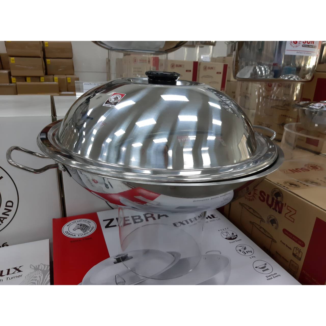 Zebra กระทะจีน Extreme 3 ชั้น 38 ซม.พร้อมฝา ตราหัวม้าลาย