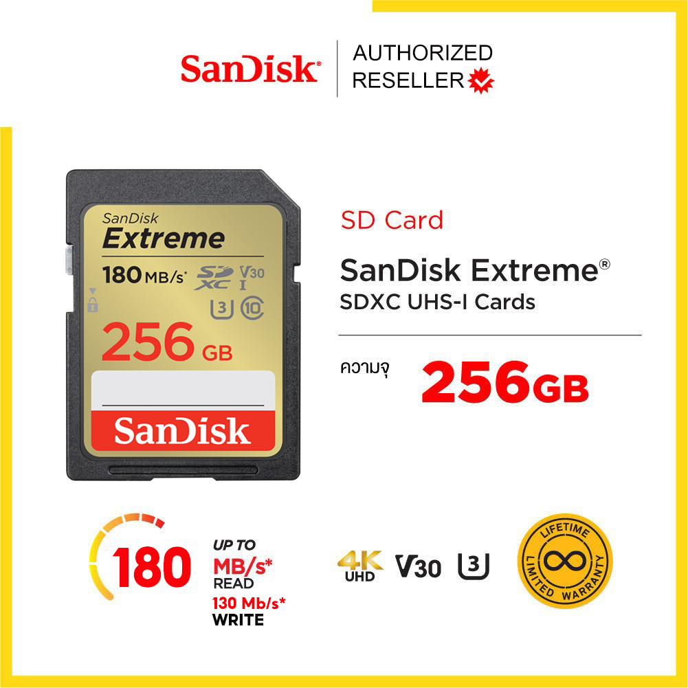 SanDisk Ultra SD Card ClassU3 256GB Speed 180MB/s / 130MB/s R/W (SDSDXVV-256G-GNCIN) SDXC เมมโมรี่การ์ด สำหรับ SDCARD กล้องมิลเลอร์เลส DSLR Mirrorless ประกันตลอดอายุการใช้งาน