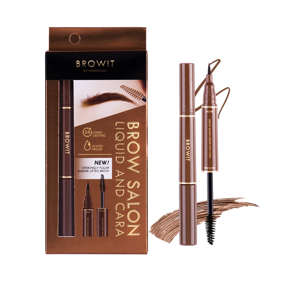 Browit by NongChat Brow Salon Liquid and Cara 1ML+3.5G #01 Couture Brown บราวอิท ปากกาเมจิกเขียนคิ้วและมาสคาร่าปัดคิ้ว บราวซาลอนลิควิดแอนด์คาร่า 1ML+3.5G สี 01 Couture Brown