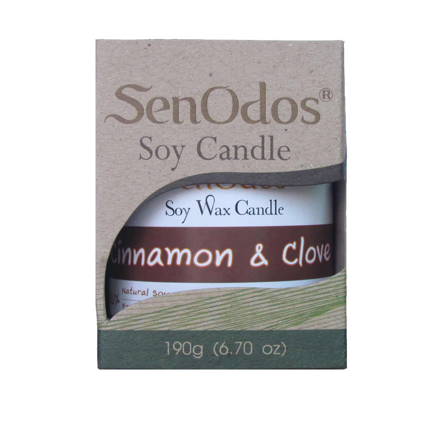 SenOdos เทียนหอม อโรม่า เทียนหอมสปา Cinnamon + Clove Scented Soy Candle Aroma 190 g - กลิ่นชินนามอน + โคลวฟ