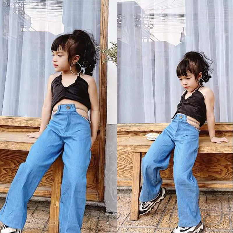 OK04/🌈พร้อมส่ง🌈ชุดเด็กผู้หญิง// กางเกงขายาวแต่งโซ่เอว