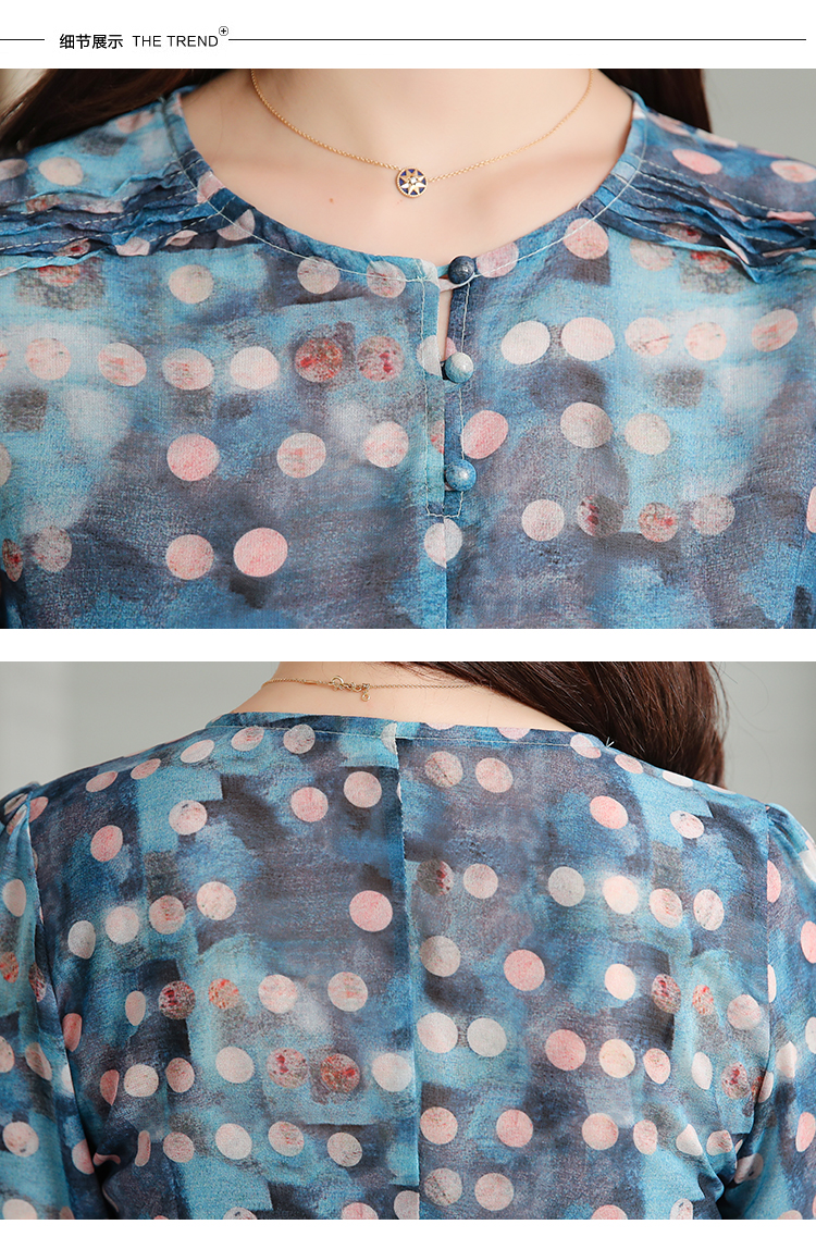 ชุดเดรสผ้าชีฟองเนื้อดี นิ่มลื่น พิมพ์ลายตามแบบโทนสีฟ้าน้ำเงิน ส่งฟรี ems