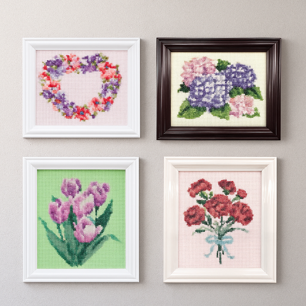 Cosmo ชุดปักครอสติส Seasonal Flowers Cross Stitch พร้อมกรอบรูป made in japan