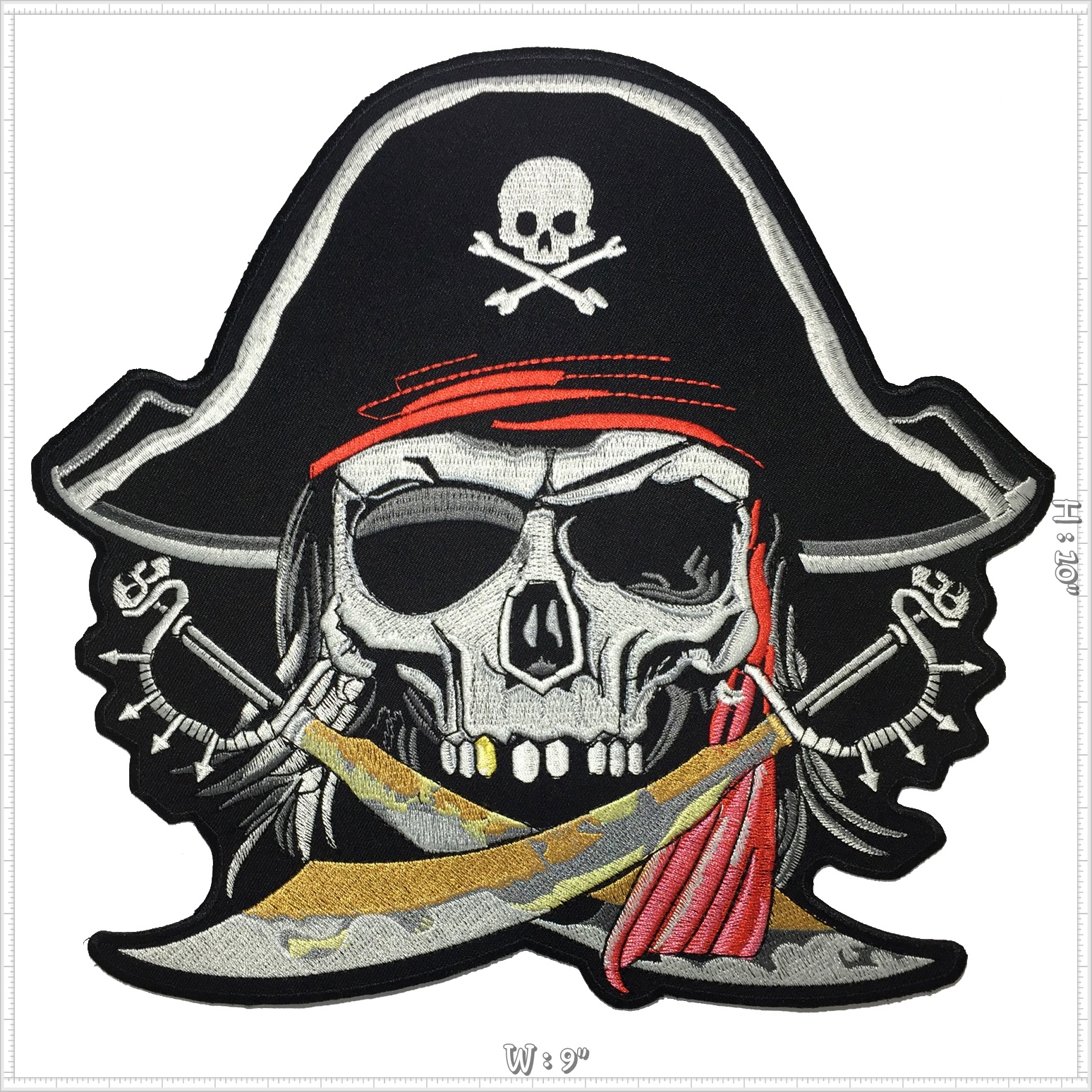กะโหลก โจรสลัด ตัวรีดติดเสื้อ อาร์มรีด อาร์มปัก ตกแต่งเสื้อผ้า หมวก กระเป๋า แจ๊คเก็ตยีนส์ Embroidered Iron on Patch ขนาดใหญ่