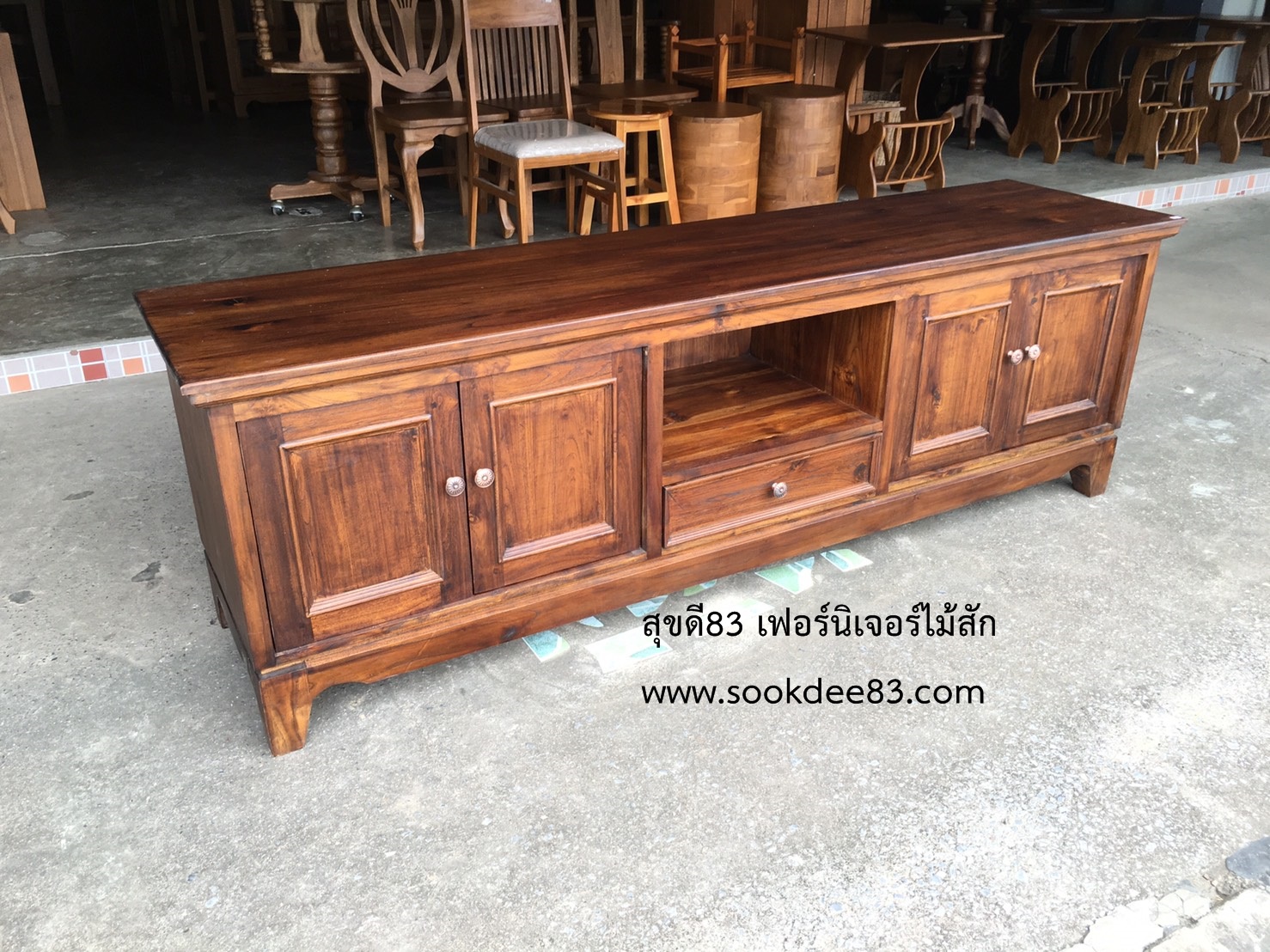 เคาน์เตอร์ทีวีแบบเตี้ย บานเปิด (สีสัก)