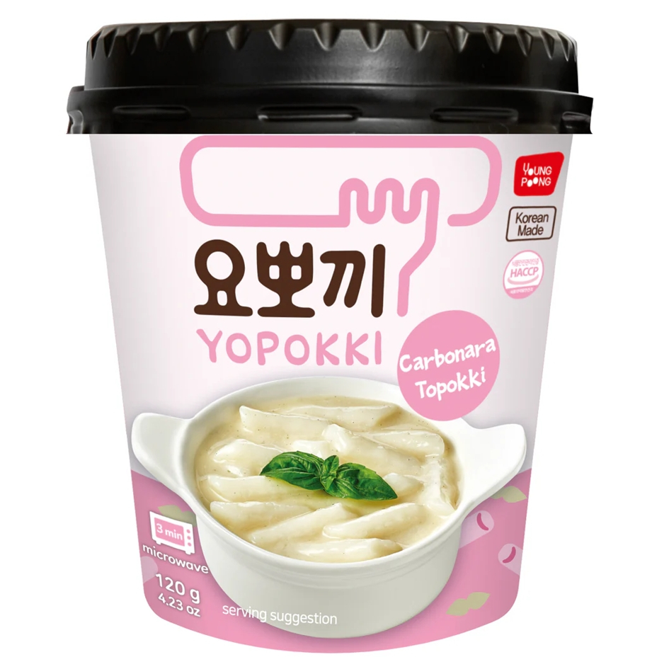 (แบบถ้วย) Yopokki Carbonara Topokki ต๊อกโบ๊กกิซอสคาโบนาร่า ขนาด 120 กรัม