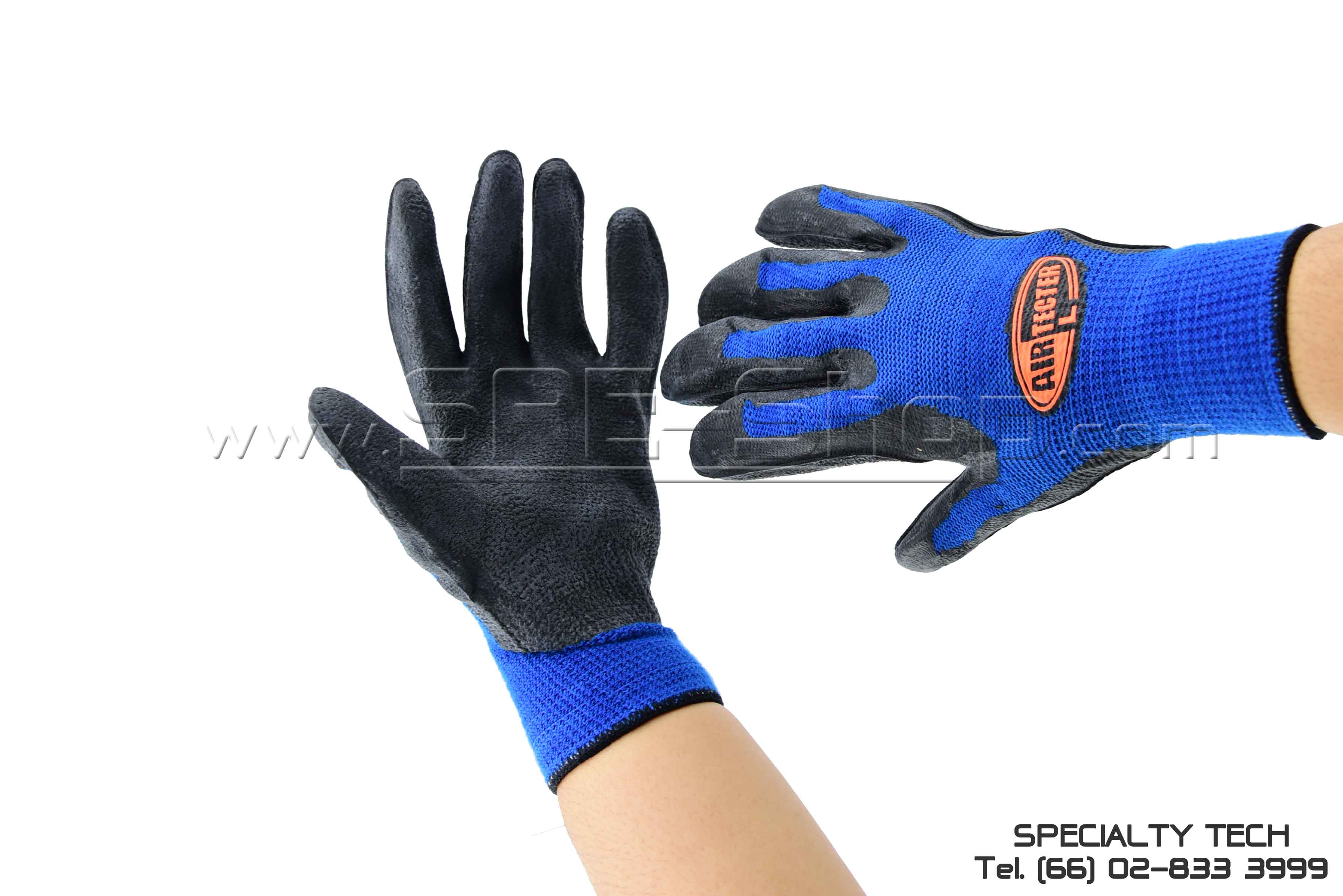 ถุงมือถักกันลื่น เคลือบโฟม สีฟ้า Foamed Rubber Palm Coated Glove