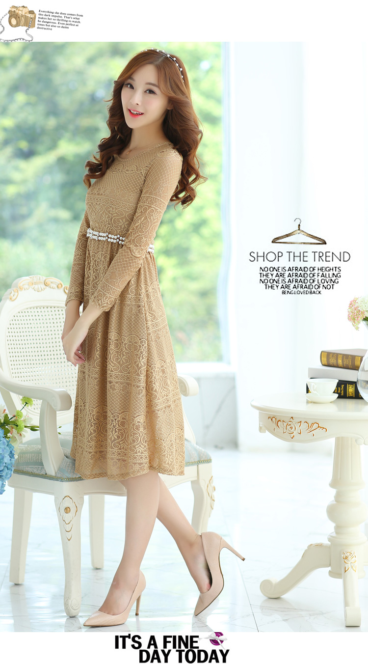 ชุดเดรสผ้าลูกไม้ยาวคลุมเข่า มี 3 สี ส่งฟรี ems