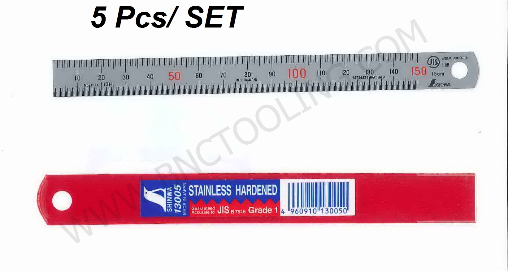 5 ชิ้น SET Shinwa,Standard Rules Rounded End 0 - 150 mm,บรรทัดสแตนเลสแบบชุบขาว ,H101A 5Pcs Set
