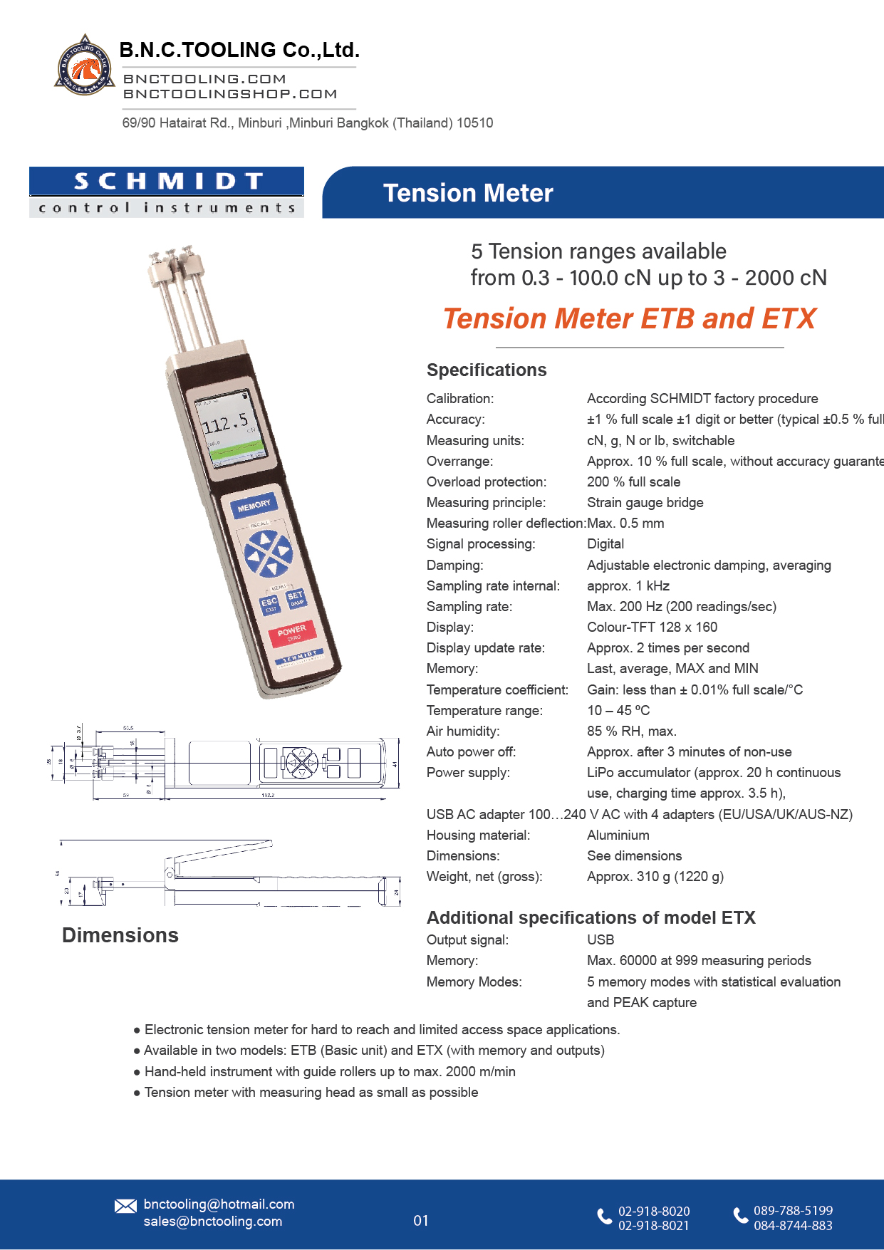 SCHMIDT,5 Tension ranges available from 0.3-100.0 cN up to 3-2000cN,ETB/ETX
