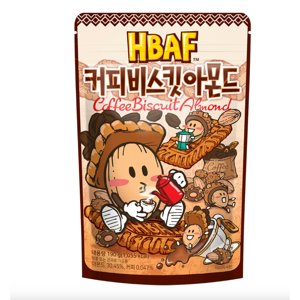 (ห่อใหญ่) Tom's Farm Honey Butter Almond #Coffee Biscuit อัลมอนด์เกาหลี ทอมส์ ฮันนี่ บัตเตอร์ ขนมถั่วอัลมอนด์ อัลมอนด์อบสไตล์เกาหลี Toms HBAF อัลมอนด์อบเคลือบครีมรสกาแฟผสมบิสกิต 190g.