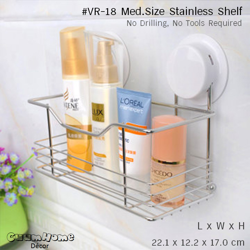 VR-18 ชั้นวางสแตนเลส ขนาด 22.7x11.3x16.5 เซนติเมตร ไม่ต้องเจาะผนัง