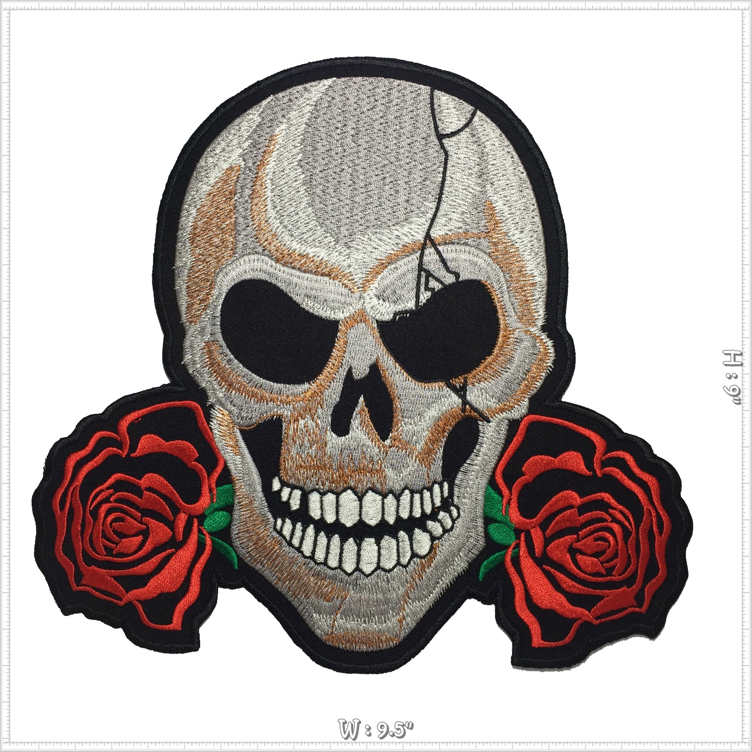 กะโหลกคาบกุหลาบ กางเขนปีกนางฟ้า ตัวรีดติดเสื้อ อาร์มรีดติดเสื้อ อาร์มปัก ตกแต่งเสื้อผ้า แจ๊คเก็ตยีนส์ Embroidered Iron on Patch ขนาดใหญ่