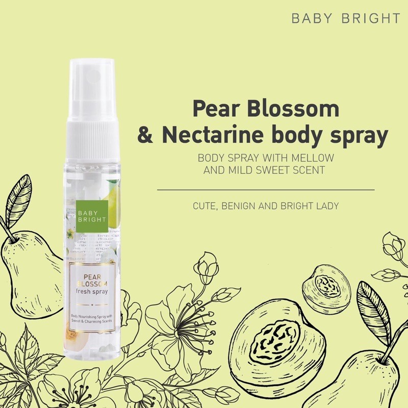 BABY BRIGHT Pear Blossom Fresh Spray 20ML เบบี้ไบร์ท สเปรย์น้ำหอม สเปรย์บำรุงผิวกาย กลิ่นดอกแพร์ & เนคทารีน 20 มล.