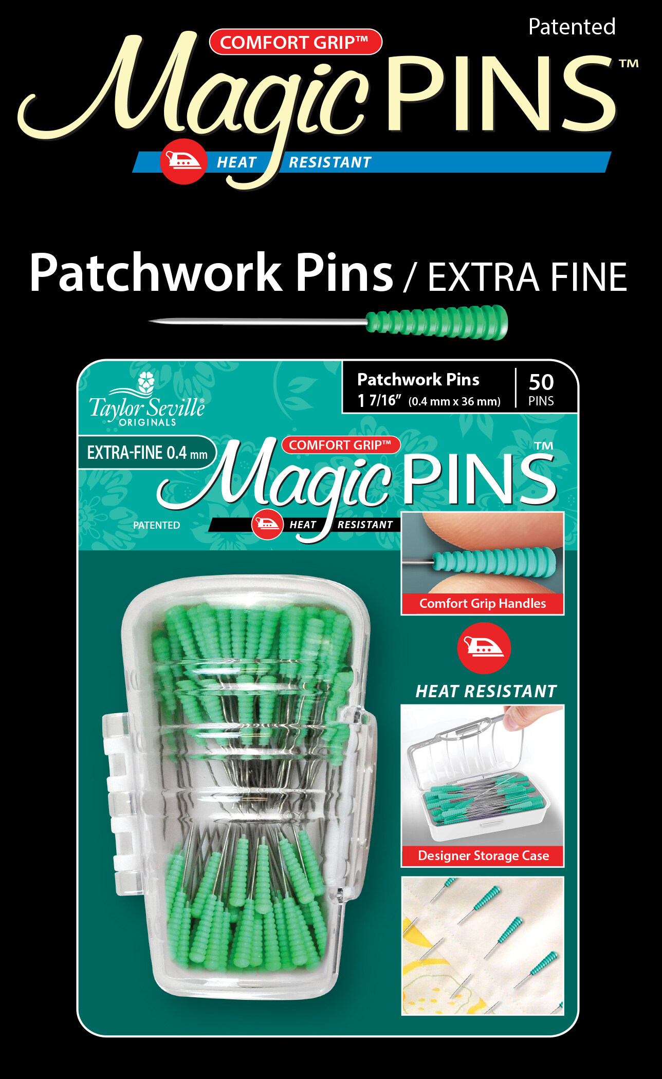 Taylor Seville Magic Pins - เข็มหมุด Patchwork Green 50/Pkg