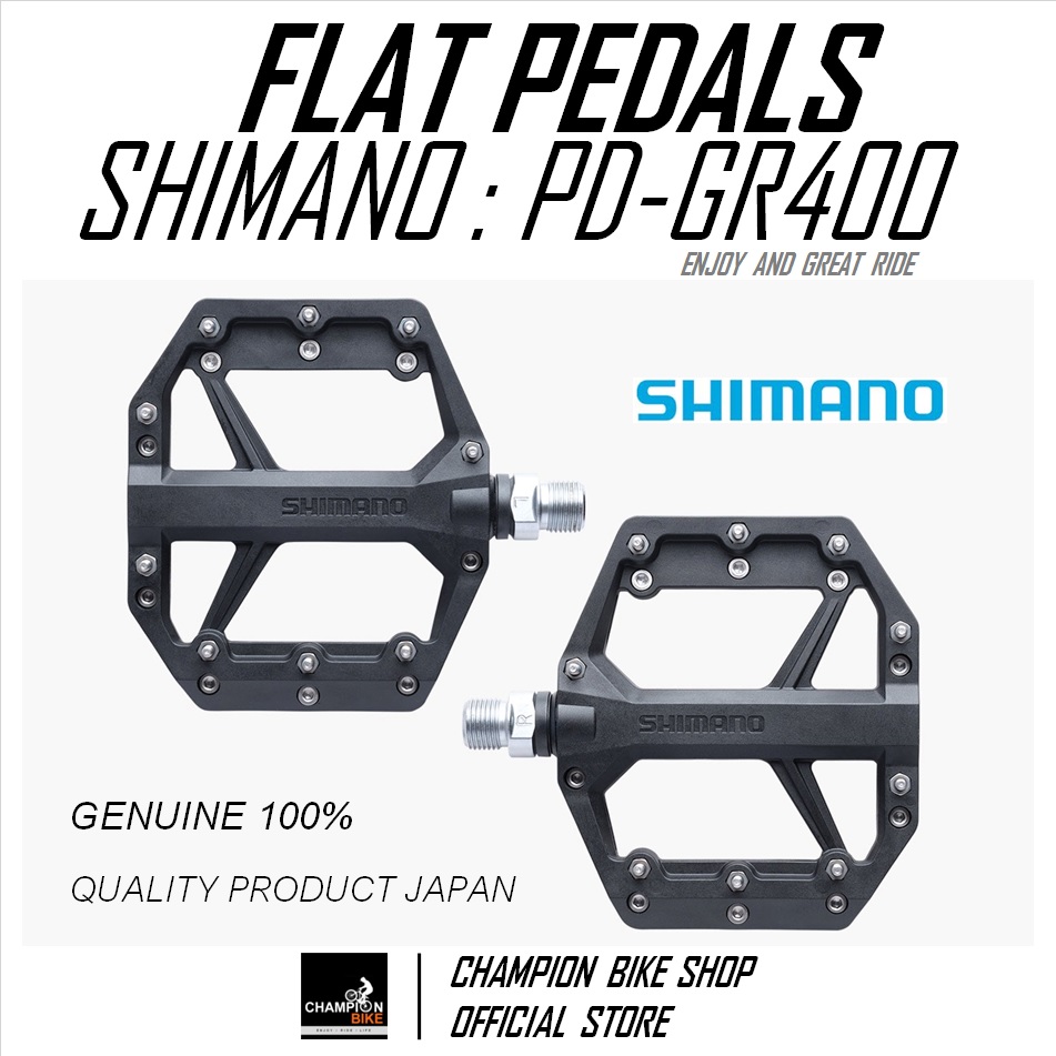 บันไดเสือภูเขา บันไดทัวร์ริ่ง บันไดซิตี้ไบค์ SHIMANO : PD-GR400 AM TL MTB FLAT PEDALS สีดำ