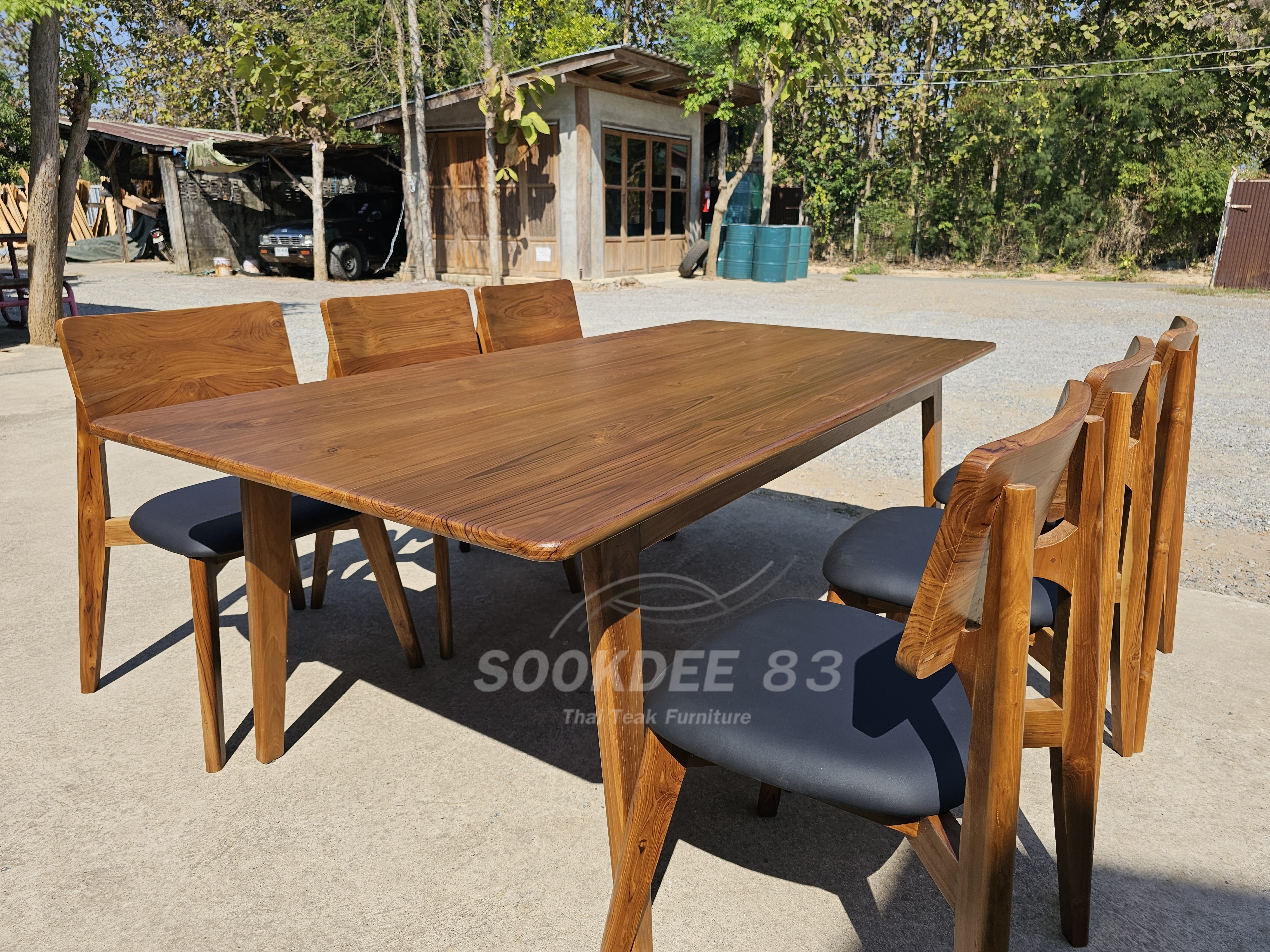 ชุดโต๊ะกินข้าวขาเฉียงมินิมอล 2 ม. เก้าอี้โรบอทมีเบาะ