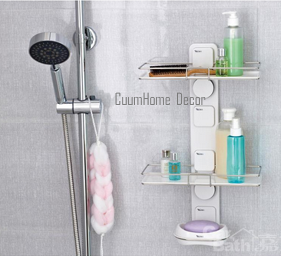 DIY-04 -3 in1- ชั้นวางของ ฐานเรียบ x2 และถาดใส่สบู่ แนวตั้ง ไม่ต้องเจาะผนัง