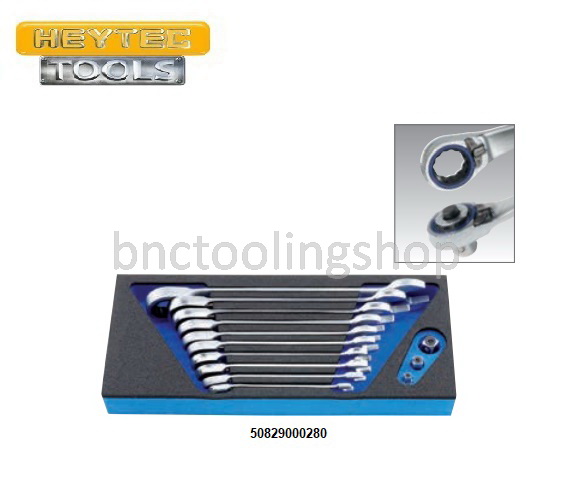 ชุดประแจแหวนฟรีซ้ายขวาพร้อมถาด 13ชิ้น,Set of Combined Ratchet Wrenches Reversible 13pcs,HEYTEC,50829000280