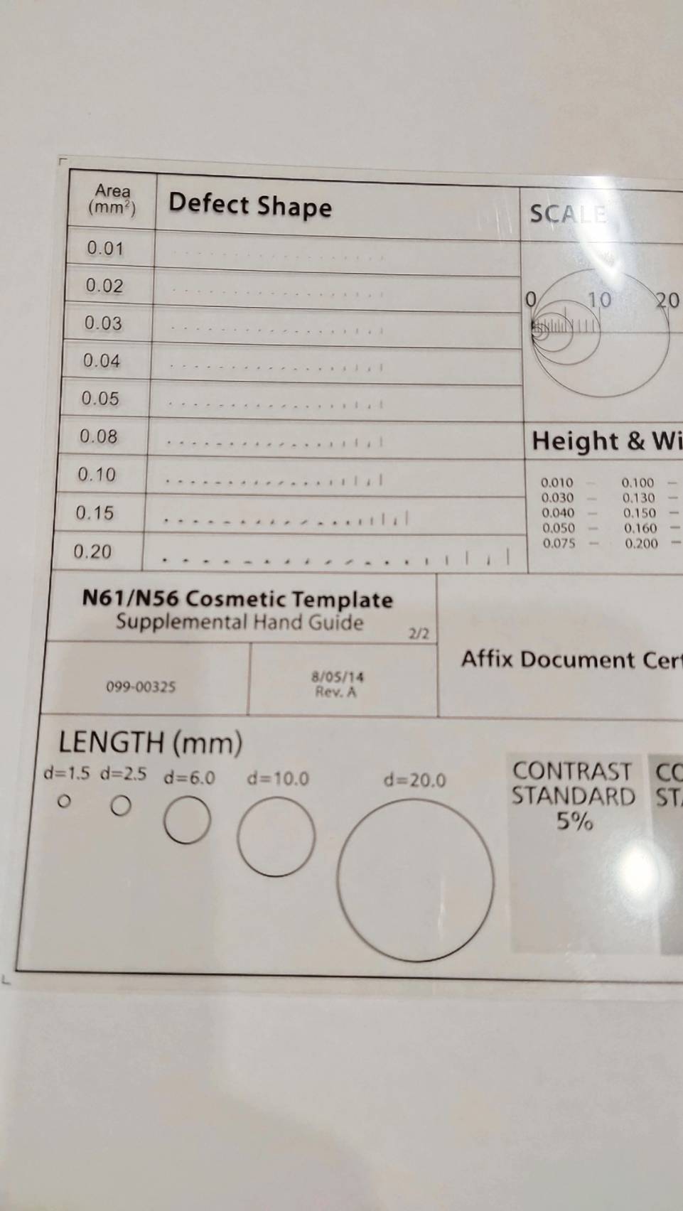 DG120แผ่นใสสำหรับตรวจสอบชิ้นงาน, Dot ruler Point line ruler Stain card Film ruler caliper Defect inspection area ruler R corner fillet.