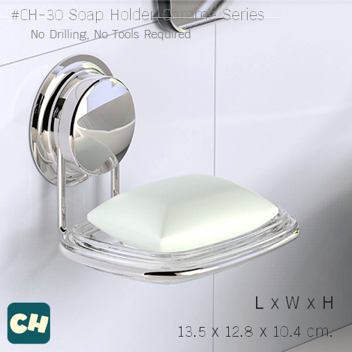 CH-30 ที่วางสบู่ ฐานใส รุ่น Chrome Series ไม่ต้องเจาะผนัง