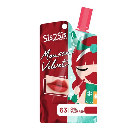 SIS2SIS Mousse Velvet Lip 2g #63 Chic Yuzu Red ซิสทูซิส มูสต์ เวลเวท ลิป 2g ลิปมูสต์ สัมผัสกำมะหยี่มูตส์นุ่มเบา สี 63 Chic Yuzu Red
