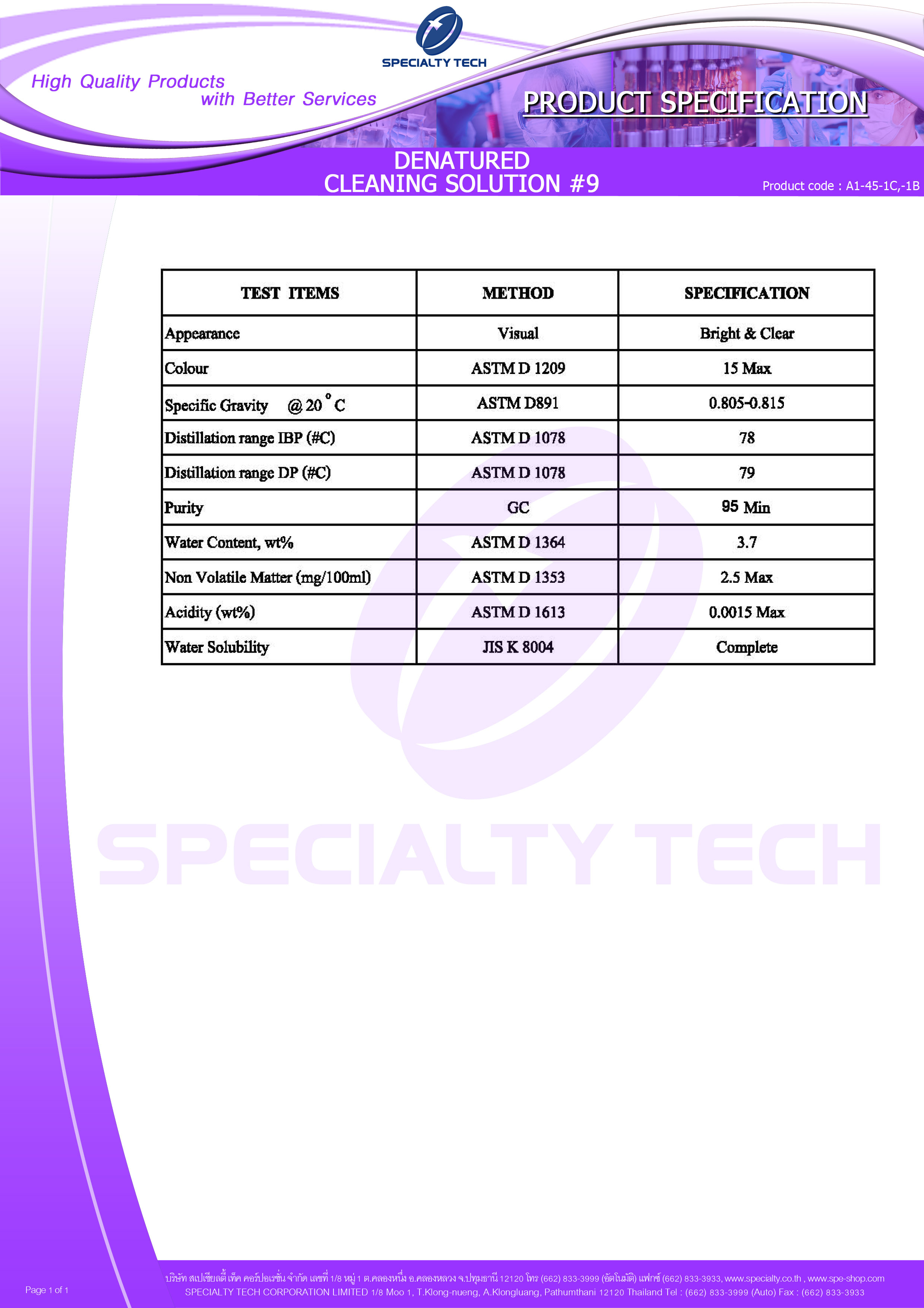 Denature Clean Solution #9