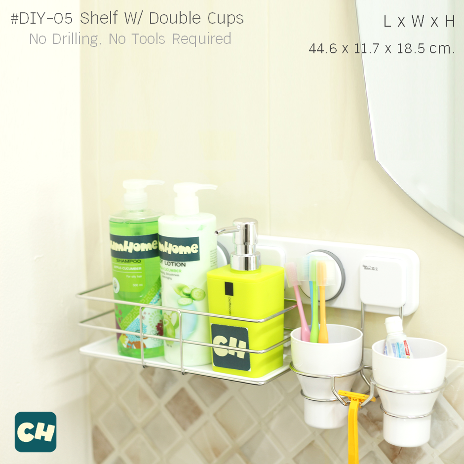 DIY-05 -2 in 1- ชั้นวางอุปกรณ์และที่วางแก้ว x2 ไม่ต้องเจาะผนัง