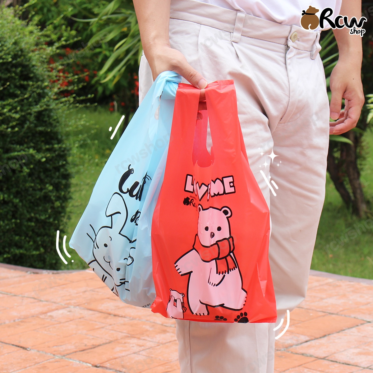 ถุงหิ้วบูติก (5 สี คละลาย) ถุงหูหิ้วสกรีนลาย