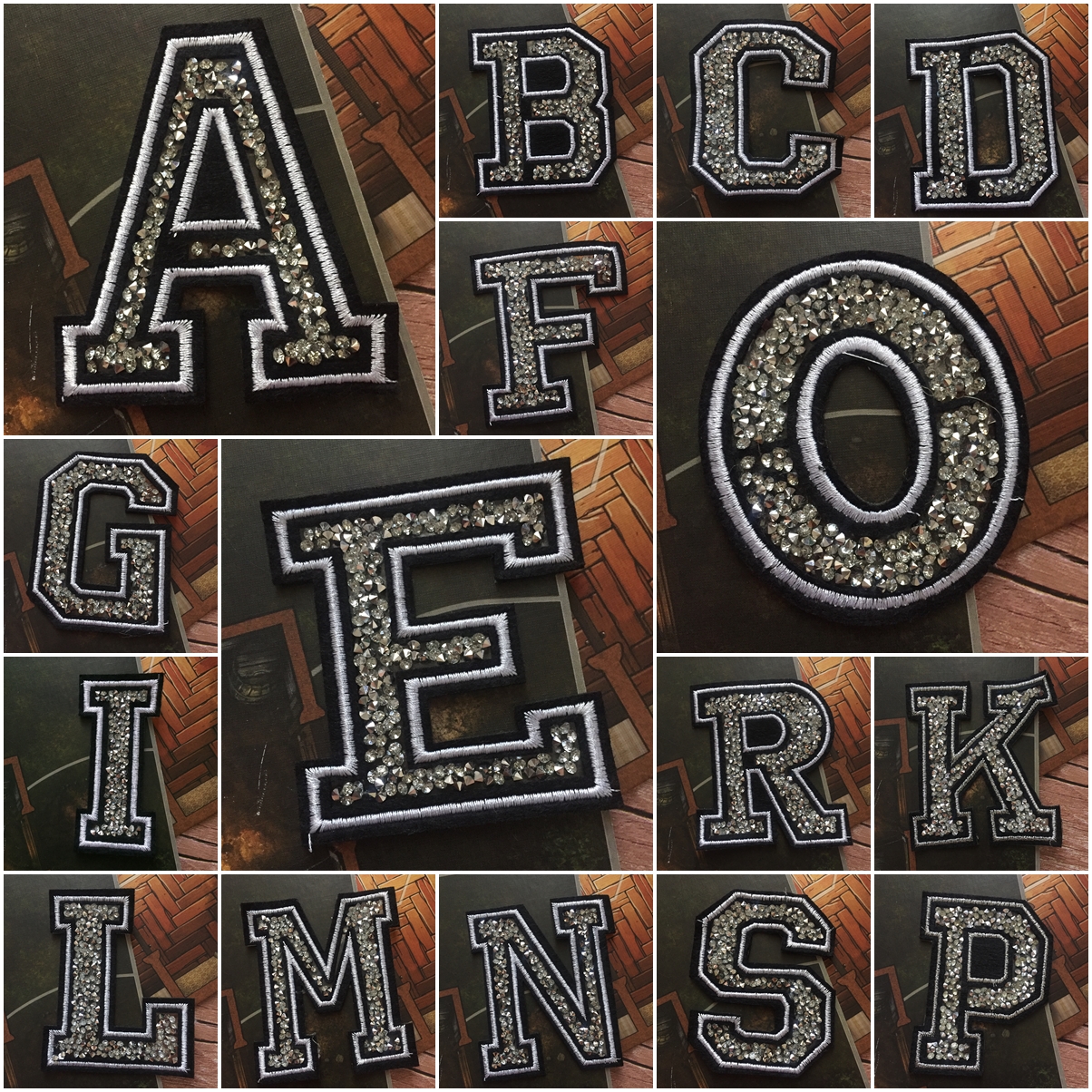ตัวอักษร เพชร คริสตัล ปักขอบ ขนาด 3 นิ้ว ตัวรีดติดเสื้อ ตัวรีด ติดกระเป๋า ติดหมวก ติดแจ๊คเก็ต อักษรภาษาอังกฤษ Alphabet Patch