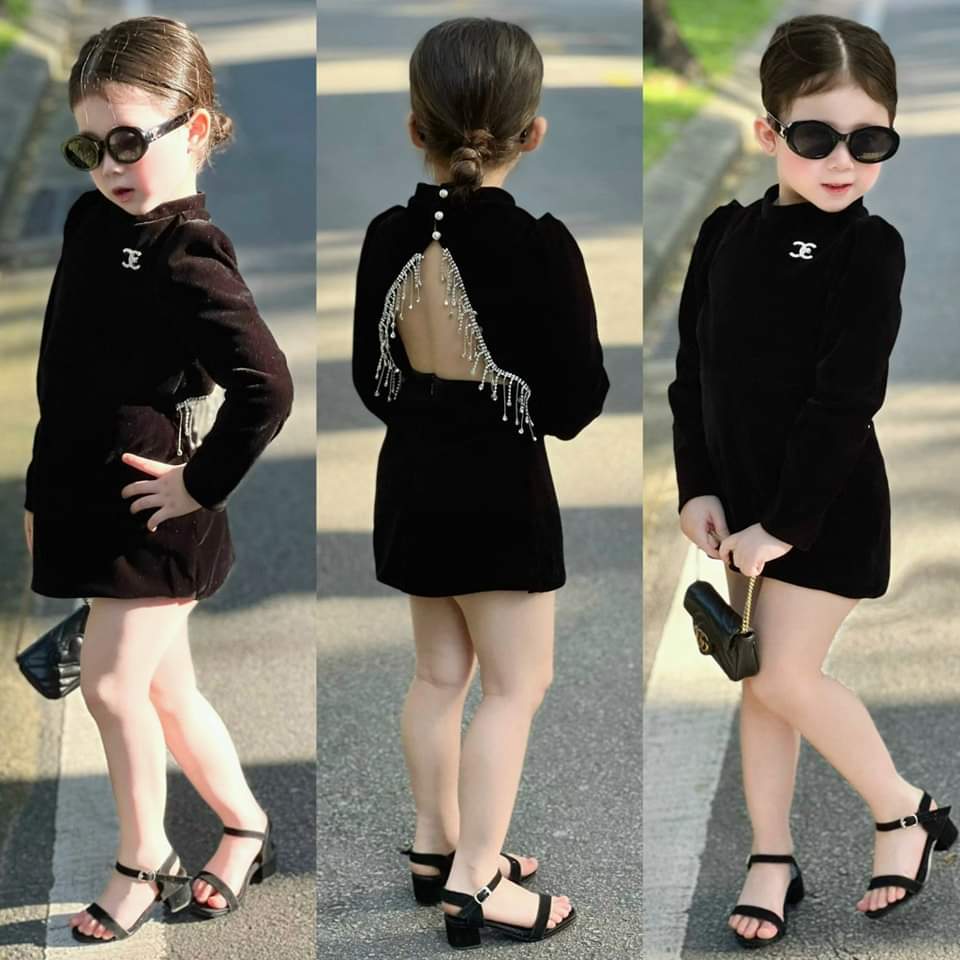 💜พร้อมส่ง💜ชุดเด็กผู้หญิง/D11.136_เดรสชาแ..นลดำเพชร