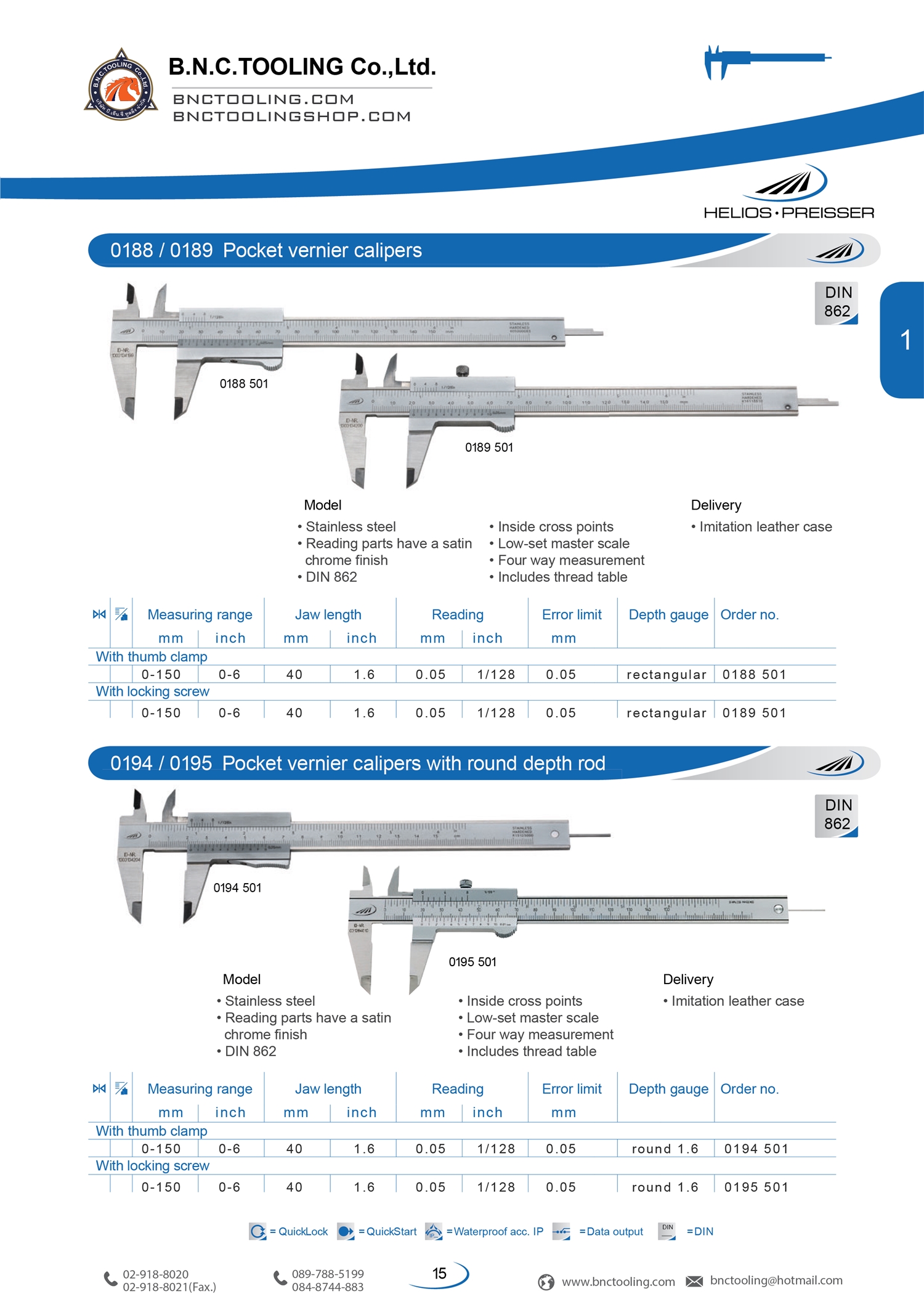 HELIOS-PREISSER , Pocket vernier calipers,0188-0189