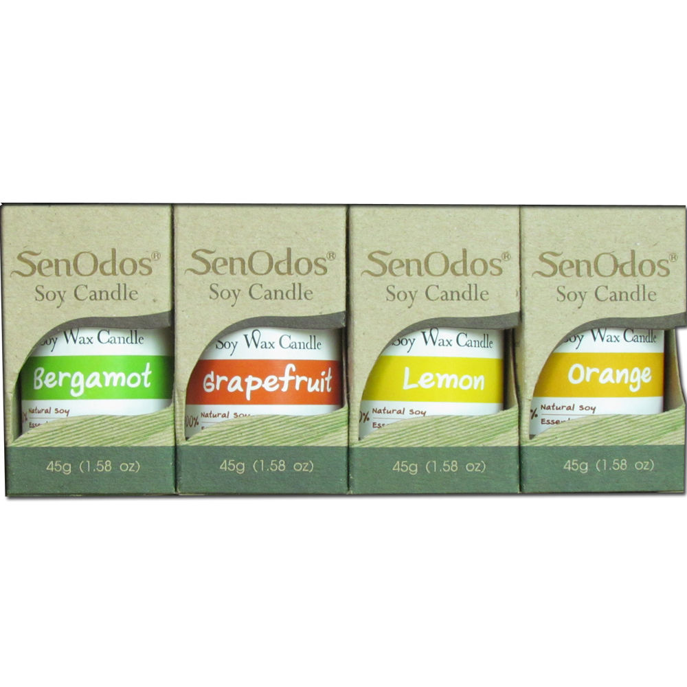 SenOdos เทียนหอมอโรม่า เทียนหอมสปา Fruity Delight Set - Soy Candles 45g x4กลิ่น( เลมอน,กลิ่นส้ม,มะกรูดและเกรปฟรุต)