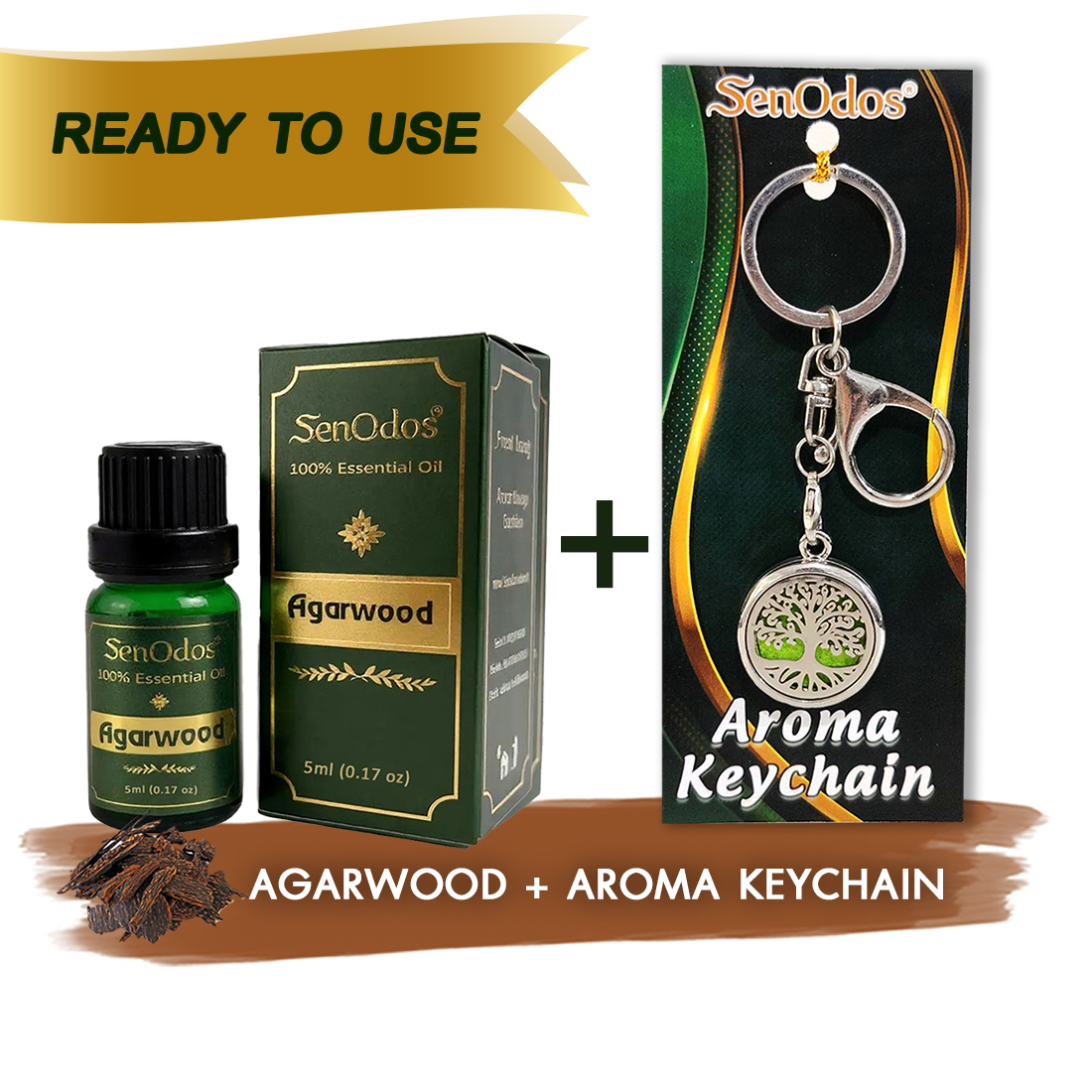 SenOdos น้ำมันหอมระเหยแท้ กลิ่นไม้หอมกฤษณา Agarwood Pure Essential Oils 5 ml + น้ำหอมพกพา น้ำหอมในรถ พวงกุญแจน้ำหอม (Aroma Keychain / Car Perfume Keyring) ที่ห้อยกระเป๋า ที่ห้อยพวงกุญแจ