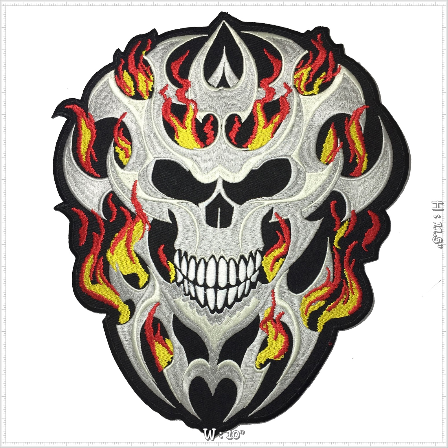 ปีศาจหน้าไฟ ตัวรีดติดเสื้อ อาร์มรีด อาร์มปัก ตกแต่งเสื้อผ้า หมวก กระเป๋า แจ๊คเก็ตยีนส์ Embroidered Iron on Patch ขนาดใหญ่