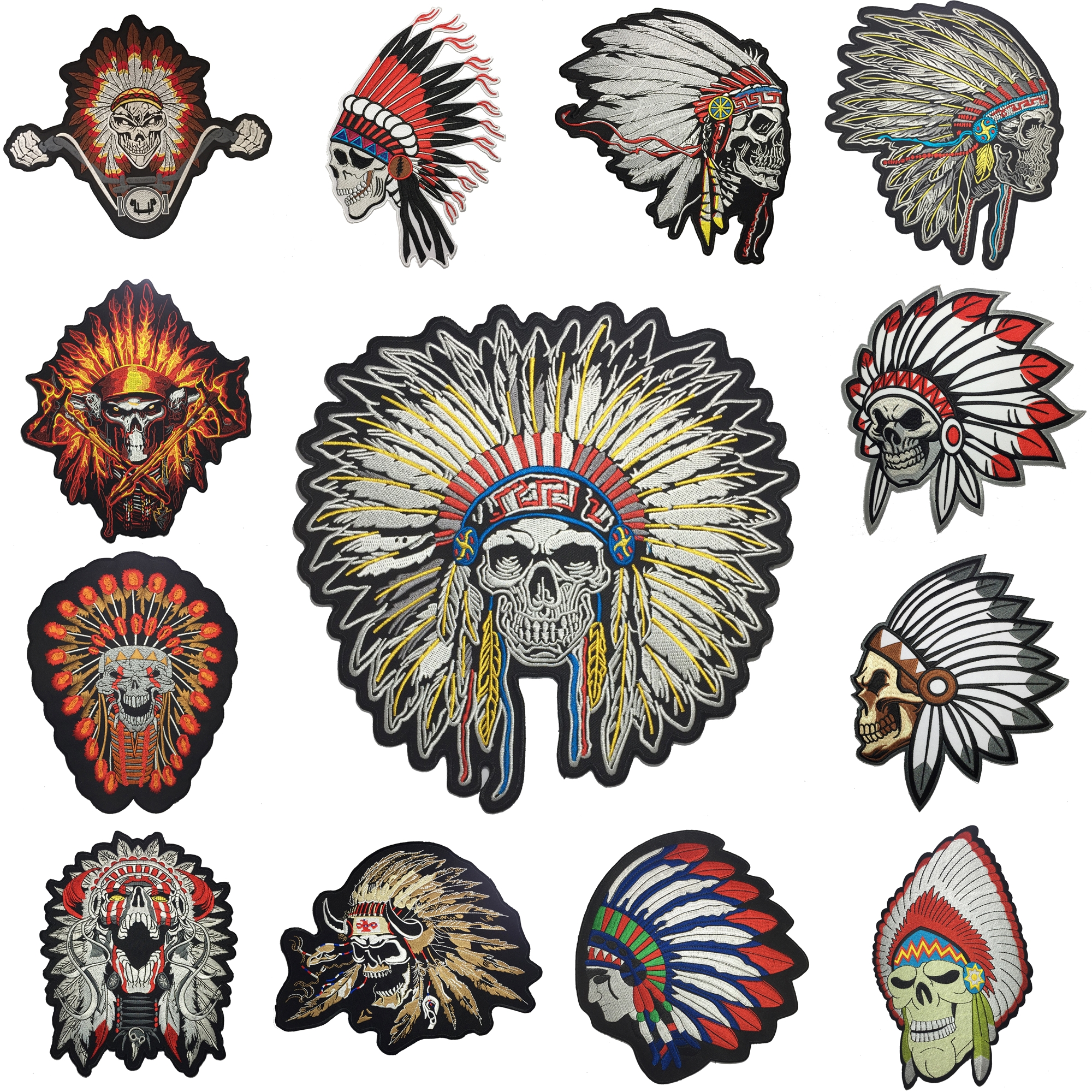 อินเดียนแดง นักรบโบราณ ตัวรีดติดเสื้อ แบบปัก อาร์มปัก ตัวรีดอาร์ม ตกแต่งเสื้อผ้า แจ๊คเก็ตยีนส์ Embroidered iron on patch ขนาดใหญ่