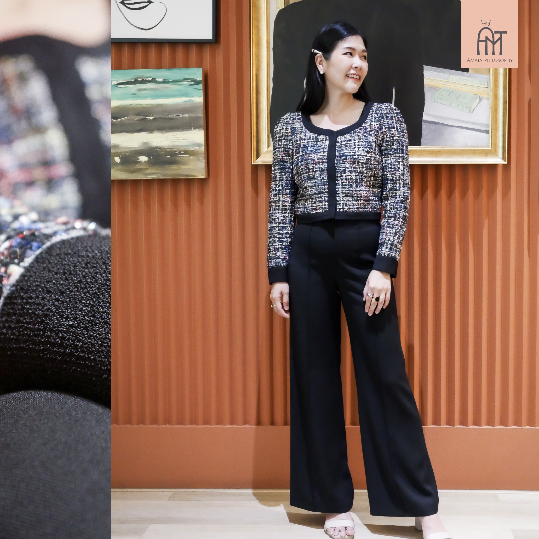 AMATA กางเกง MILAN สีครีม ชมพู