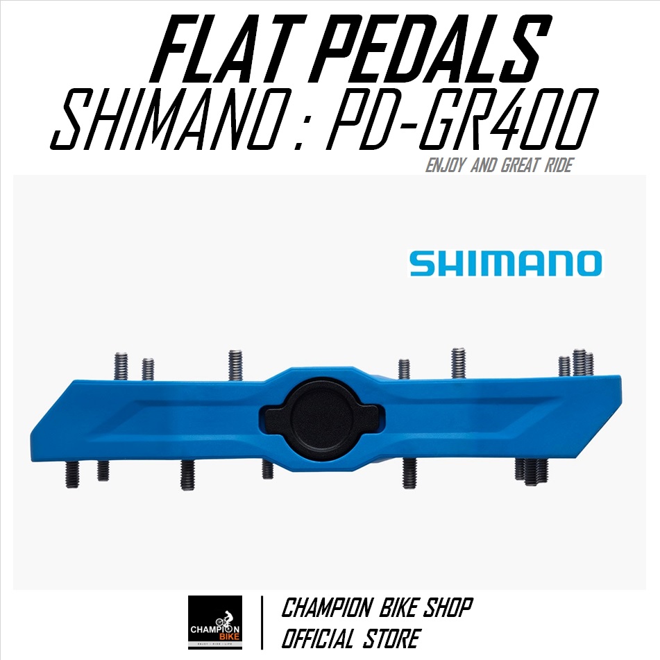 บันไดเสือภูเขา บันไดทัวร์ริ่ง บันไดซิตี้ไบค์ SHIMANO : PD-GR400 AM TL MTB FLAT PEDALS สีฟ้า
