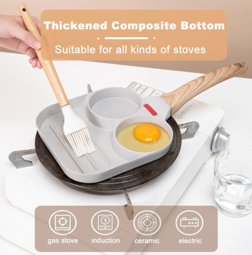 กระทะเคลือบ 3 หลุม มีด้ามจับถนัดมือ