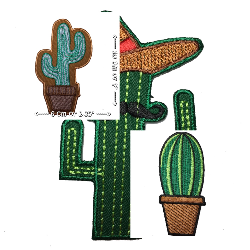 กระบองเพชร ต้นมะพร้าว ตัวรีดติดเสื้อ Flower, Nature Embroidered Iron on Patch