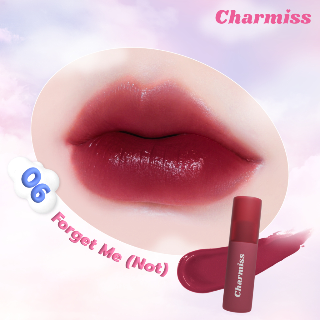 Charmiss Show Me Your Charm Airy Kiss Tint #06 Forget Me (Not) ลิปแมทท์ปากละมุน เบานุ่มเหมือนจุ๊บเมฆ เนื้อแอร์มูส สูตรแมทท์ สี 06 Forget Me (Not) สีแดงเบอร์กันดี้