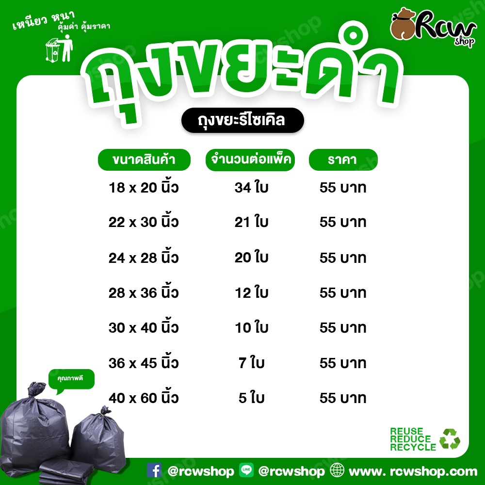 ถุงขยะสีดำ หนา เหนียว 1 กิโลกรัม