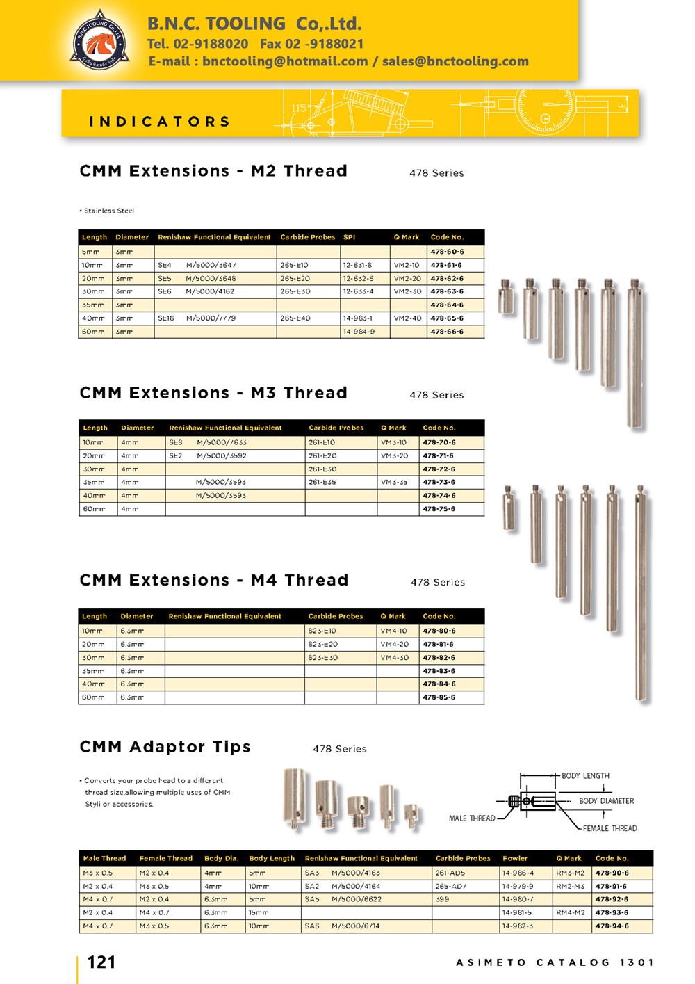 ASIMETO,P121,CMM Adaptor Tips,478-90-6