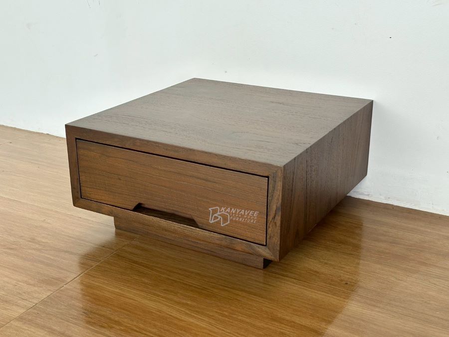 ตู้ลิ้นชักข้างเตียงไม้สัก สีวอลนัทกึ่งเงา